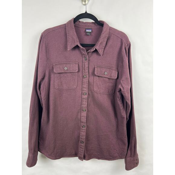 Patagonia Button Front Shirt Maroon Organic Cotton Twill Long Sleeve Workwear L - Picture 4 of 12